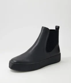 Luddey Black Leather Elastic Ankle Boots