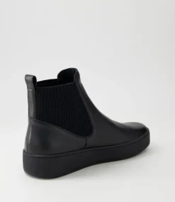 Luddey Black Leather Elastic Ankle Boots