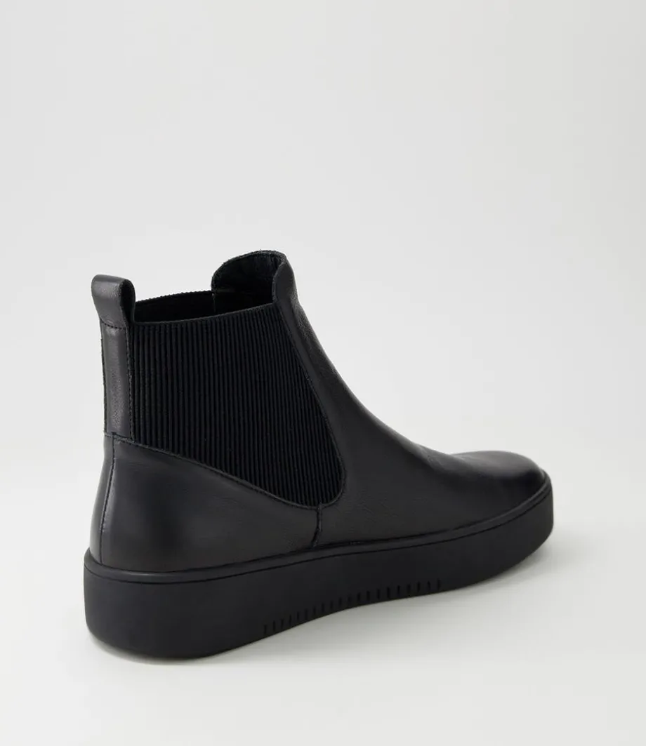 Luddey Black Leather Elastic Ankle Boots