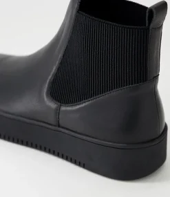 Luddey Black Leather Elastic Ankle Boots