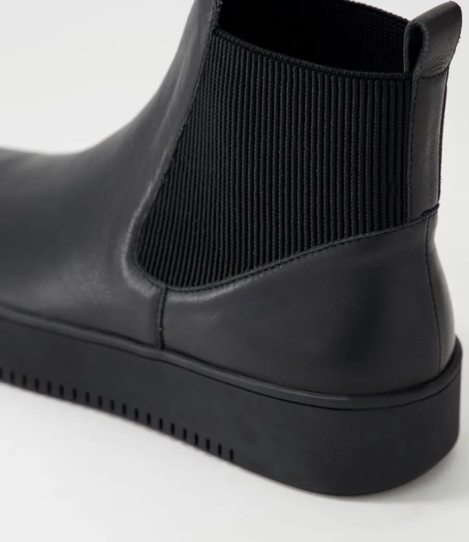 Luddey Black Leather Elastic Ankle Boots