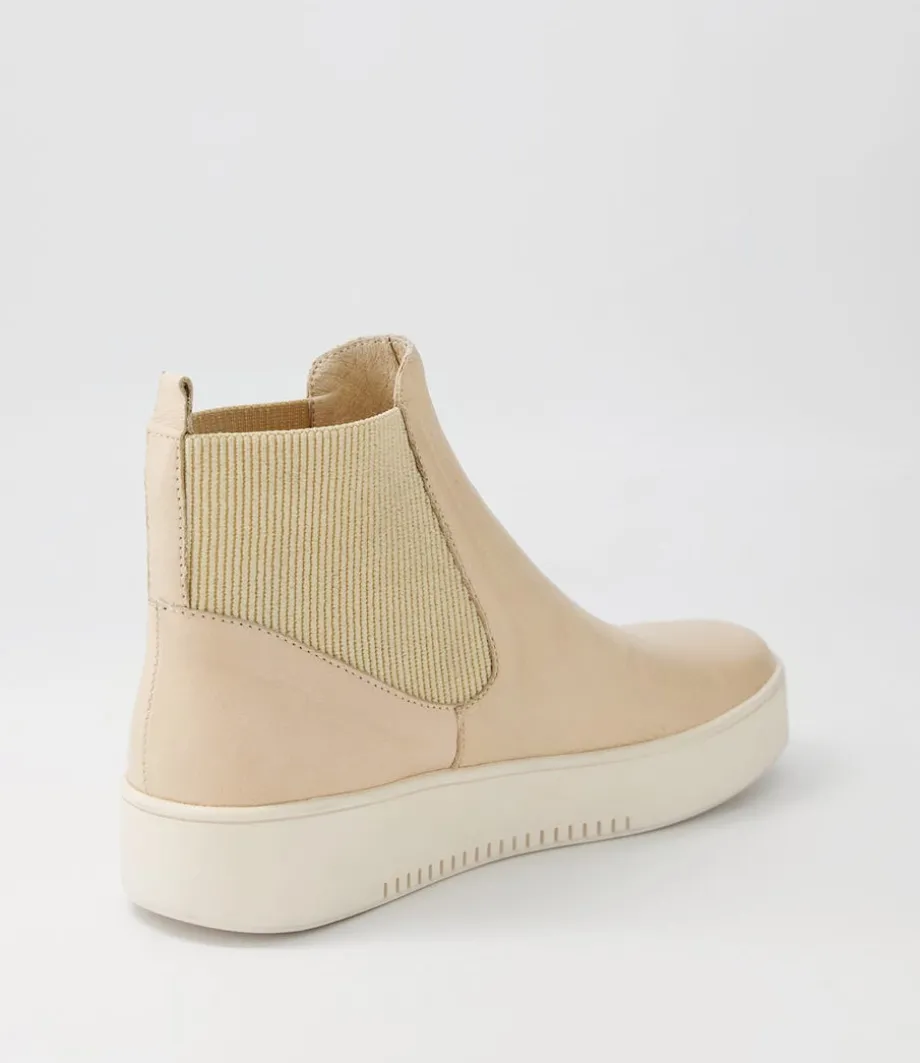 Luddey Camel Leather Elastic Ankle Boots