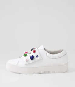 Lunit White Bright Jewels Leather Sneakers