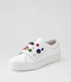 Lunit White Bright Jewels Leather Sneakers