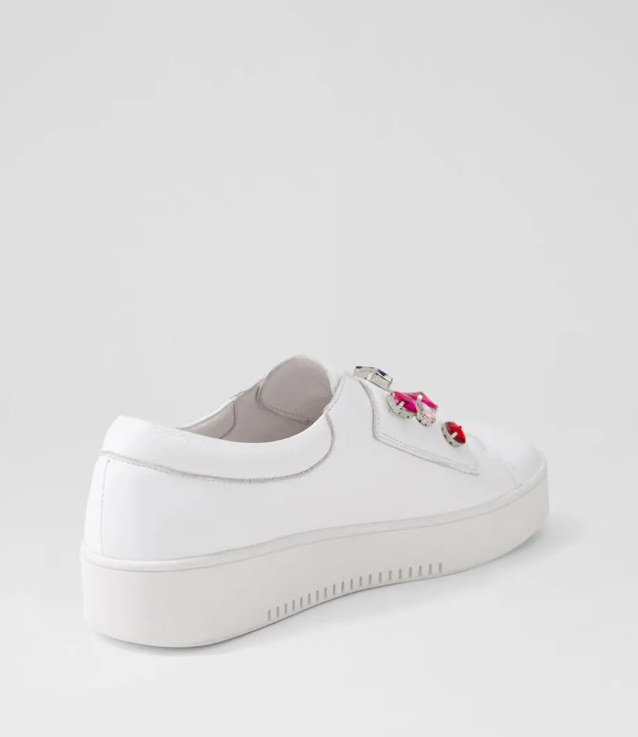 Lunit White Bright Jewels Leather Sneakers
