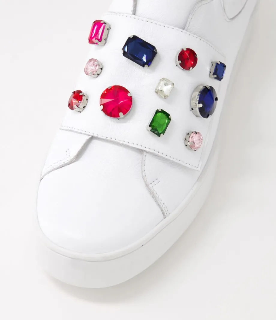 Lunit White Bright Jewels Leather Sneakers
