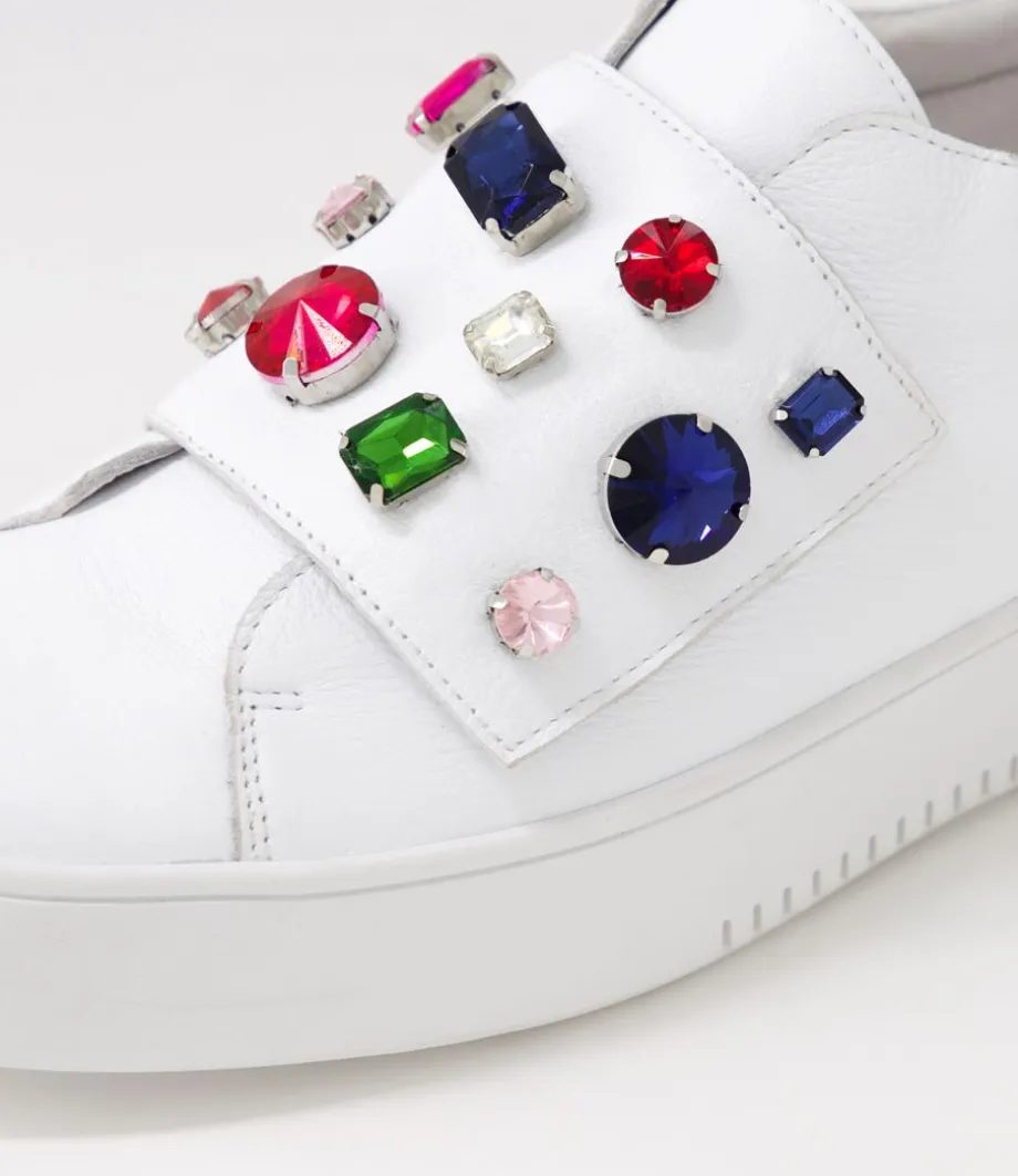 Lunit White Bright Jewels Leather Sneakers