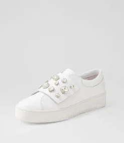 Lunit White Silver Jewels Leather Sneakers