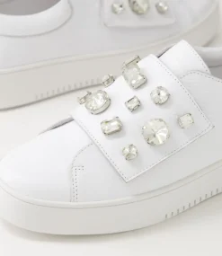 Lunit White Silver Jewels Leather Sneakers