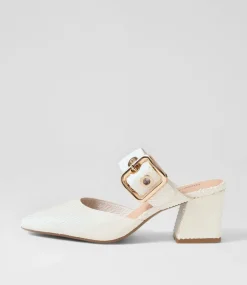 Maerys White Small Cut Leather Mules