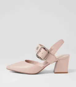 Magaly Nude Silver Buckle Leather Heels