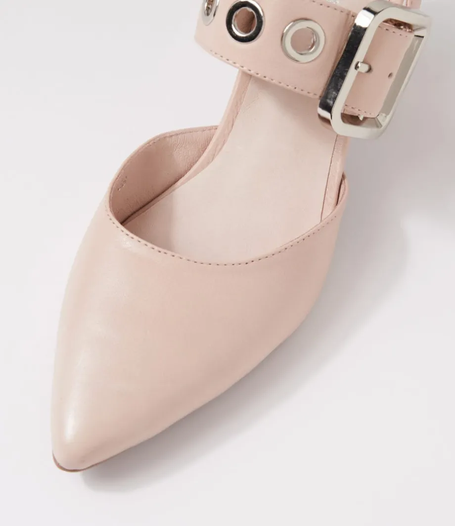 Magaly Nude Silver Buckle Leather Heels