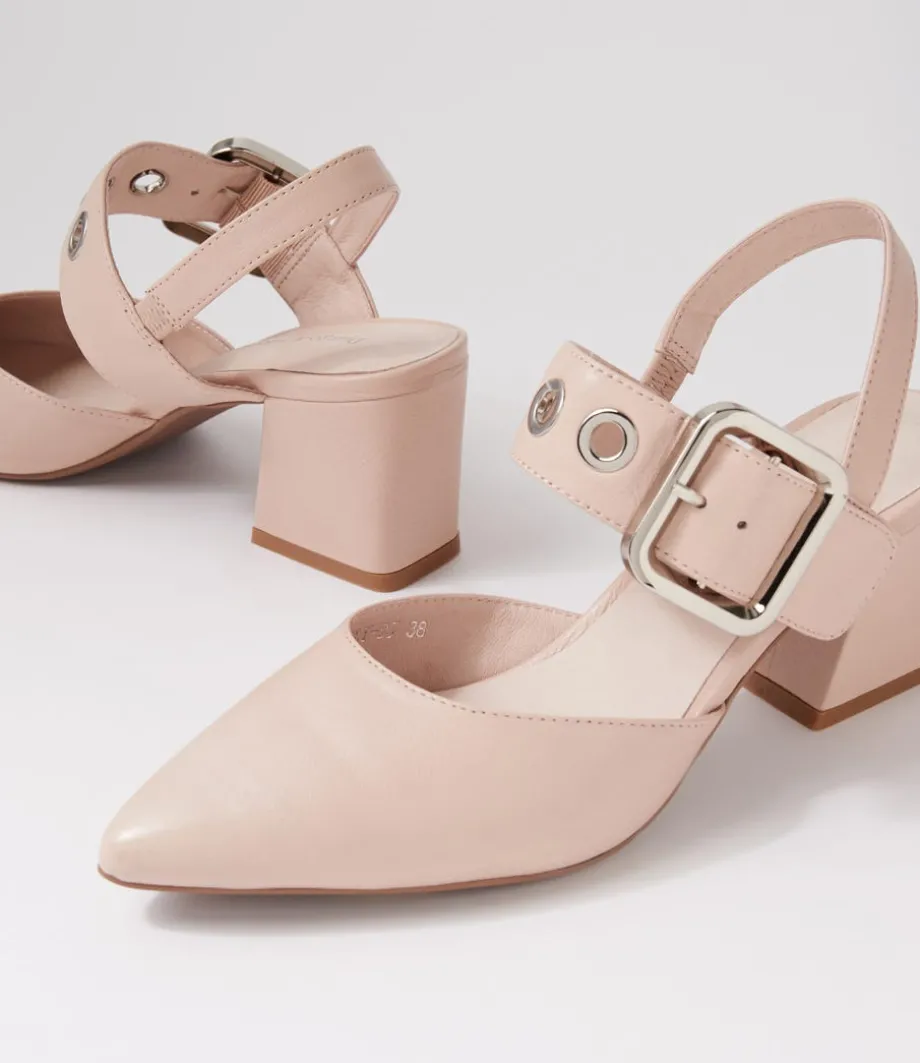 Magaly Nude Silver Buckle Leather Heels