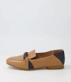 Majorca Dark Tan Navy Leather Loafers