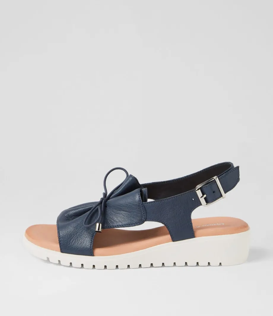 Malika Navy White Leather Sandals