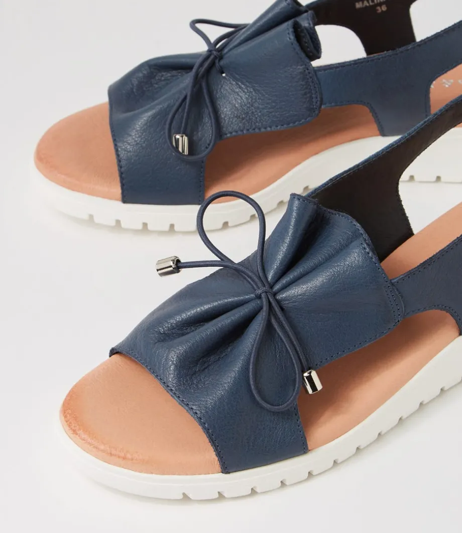 Malika Navy White Leather Sandals