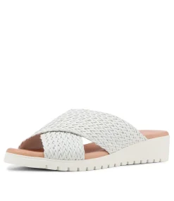 Manal White Weave Slides