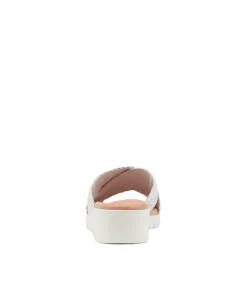 Manal White Weave Slides