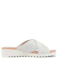 Manal White Weave Slides