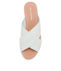Manal White Weave Slides