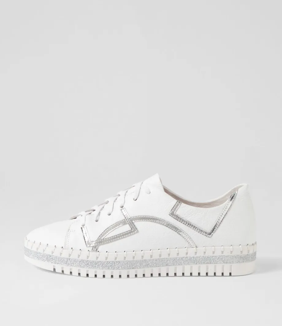 Mando White Silver Crush Leather Sneakers