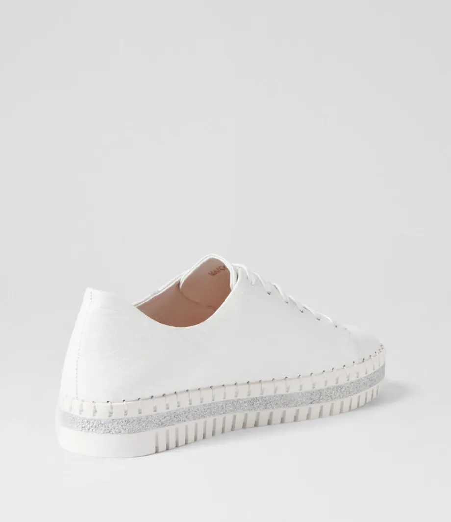 Mando White Silver Crush Leather Sneakers