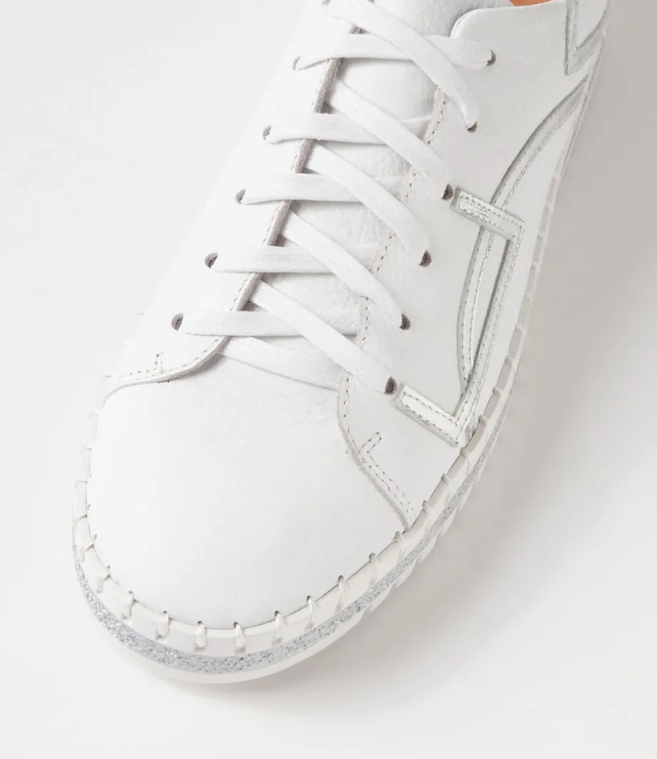 Mando White Silver Crush Leather Sneakers