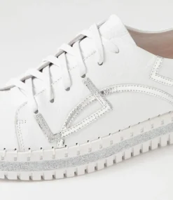Mando White Silver Crush Leather Sneakers