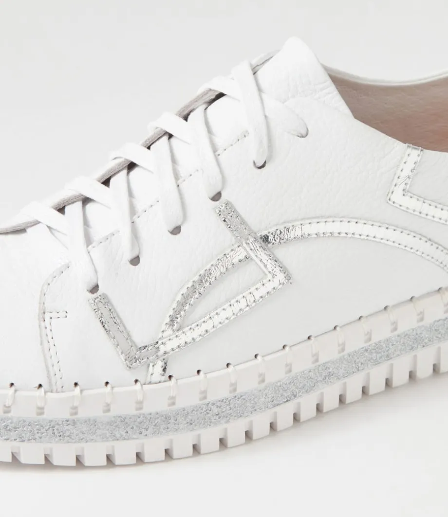 Mando White Silver Crush Leather Sneakers