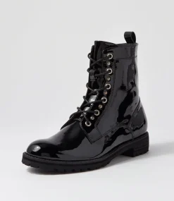 Mangoes W Black Patent Leather Ankle Boots