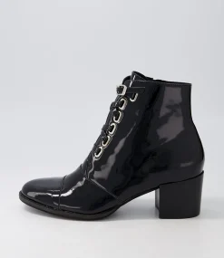 Mclain Black Patent Leather Lace Up Boots