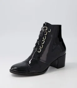 Mclain Black Patent Leather Lace Up Boots