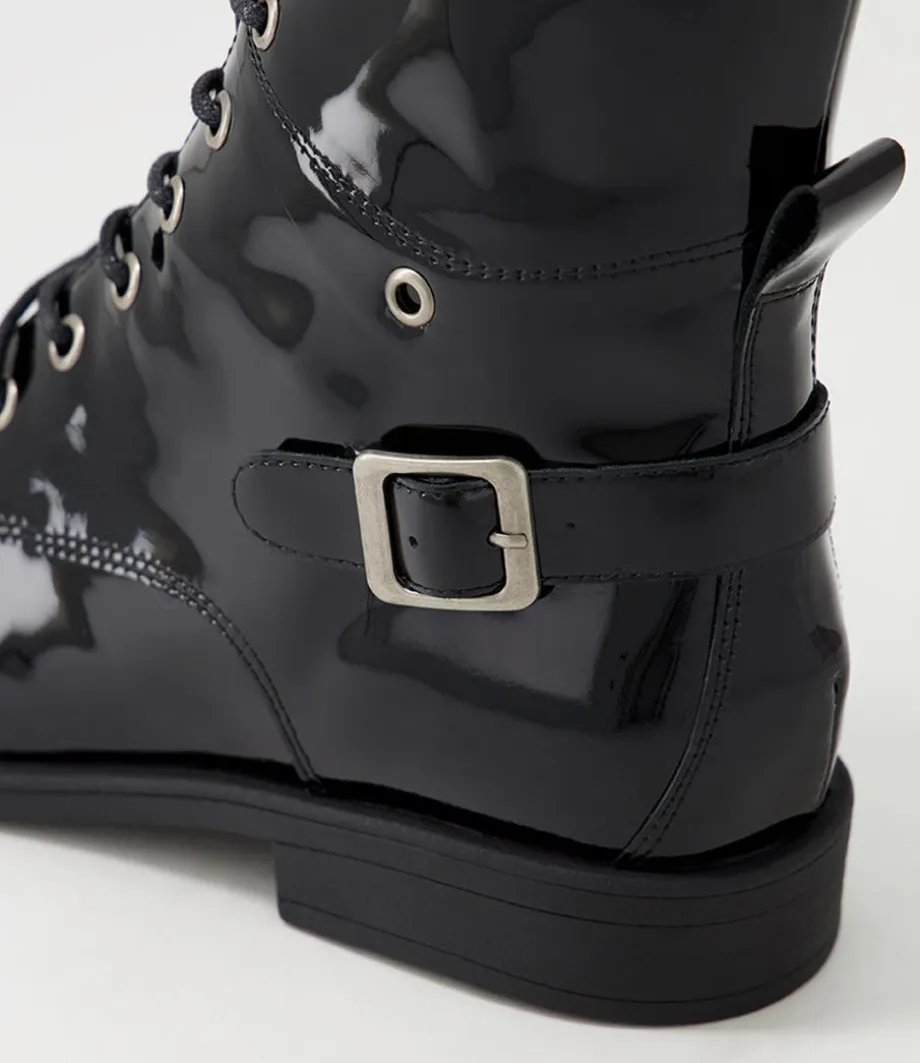 Mekhi Black Patent Leather Ankle Boots