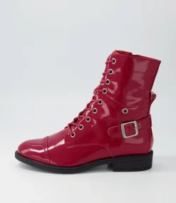 Mekhi Dark Red Patent Leather Lace Up Boots