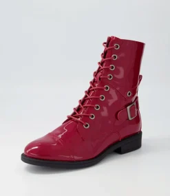 Mekhi Dark Red Patent Leather Lace Up Boots