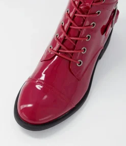 Mekhi Dark Red Patent Leather Lace Up Boots