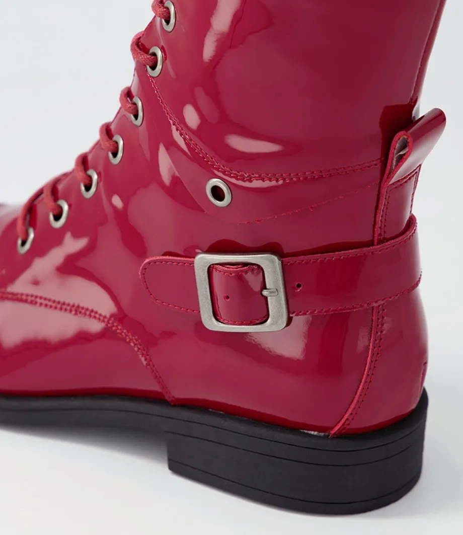 Mekhi Dark Red Patent Leather Lace Up Boots