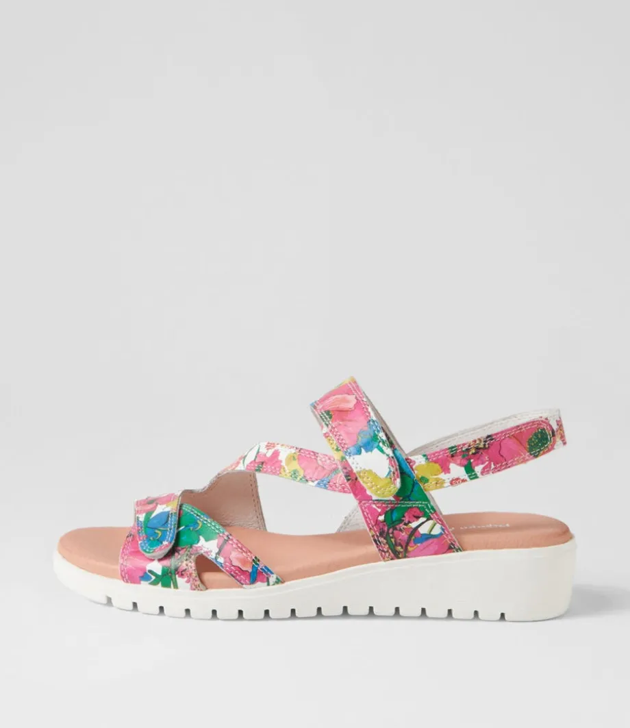 Melany White Flowermania Leather Slides