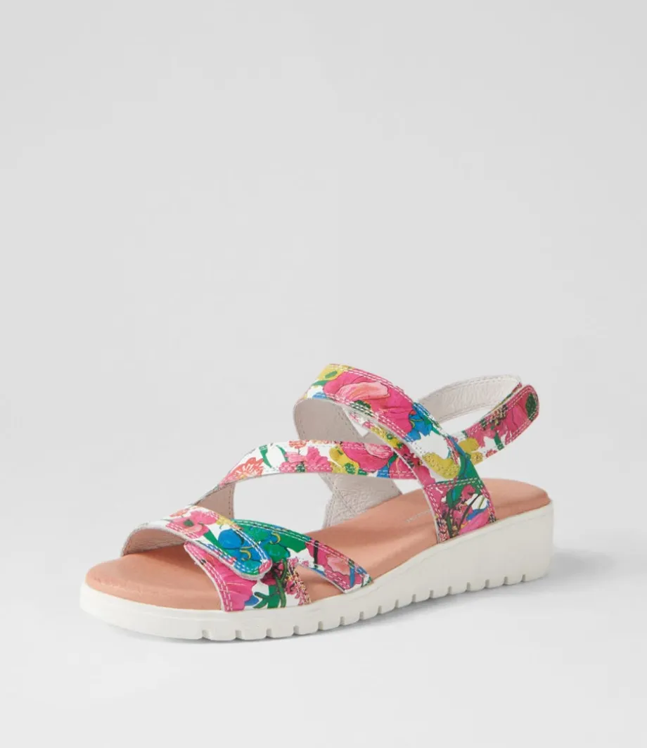 Melany White Flowermania Leather Slides