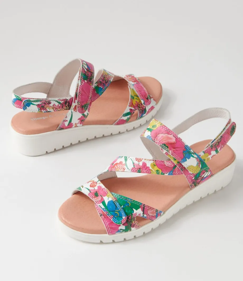 Melany White Flowermania Leather Slides