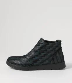 Melbourne W Blue Tetris Leather Lace Up Boots
