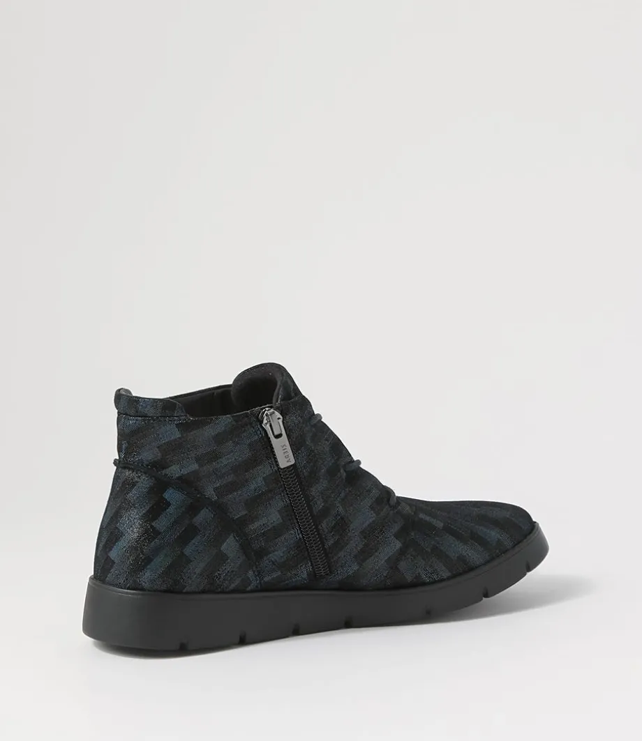 Melbourne W Blue Tetris Leather Lace Up Boots