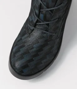 Melbourne W Blue Tetris Leather Lace Up Boots