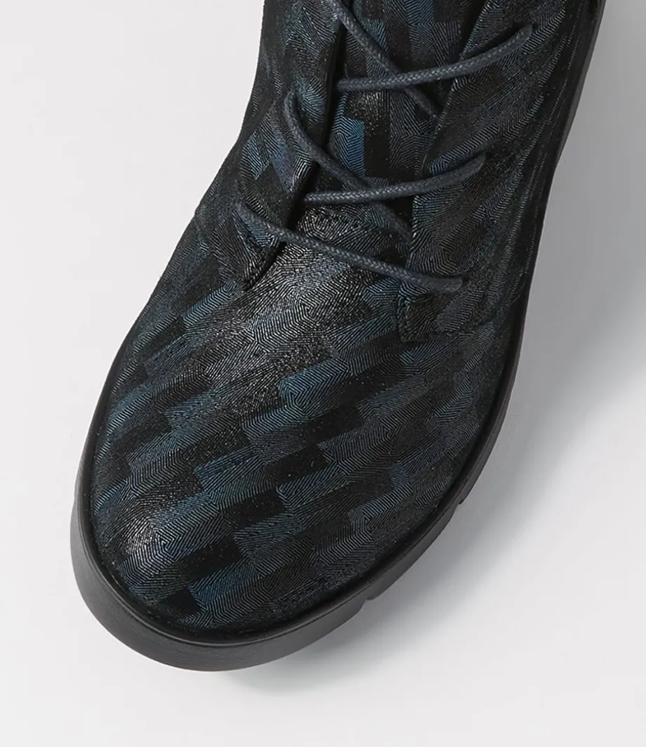 Melbourne W Blue Tetris Leather Lace Up Boots