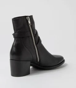 Melvine Black Leather Ankle Boots