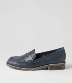 Messina Navy Leather Loafers