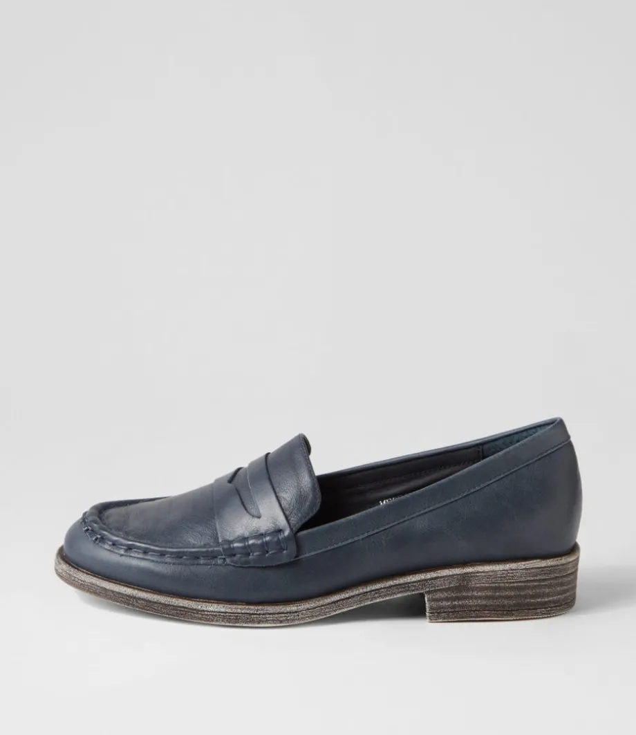 Messina Navy Leather Loafers