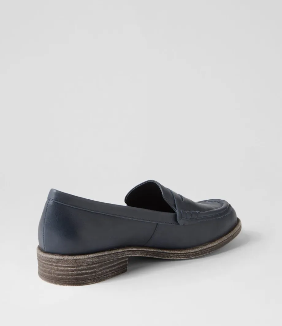 Messina Navy Leather Loafers