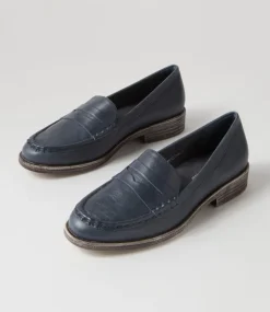 Messina Navy Leather Loafers