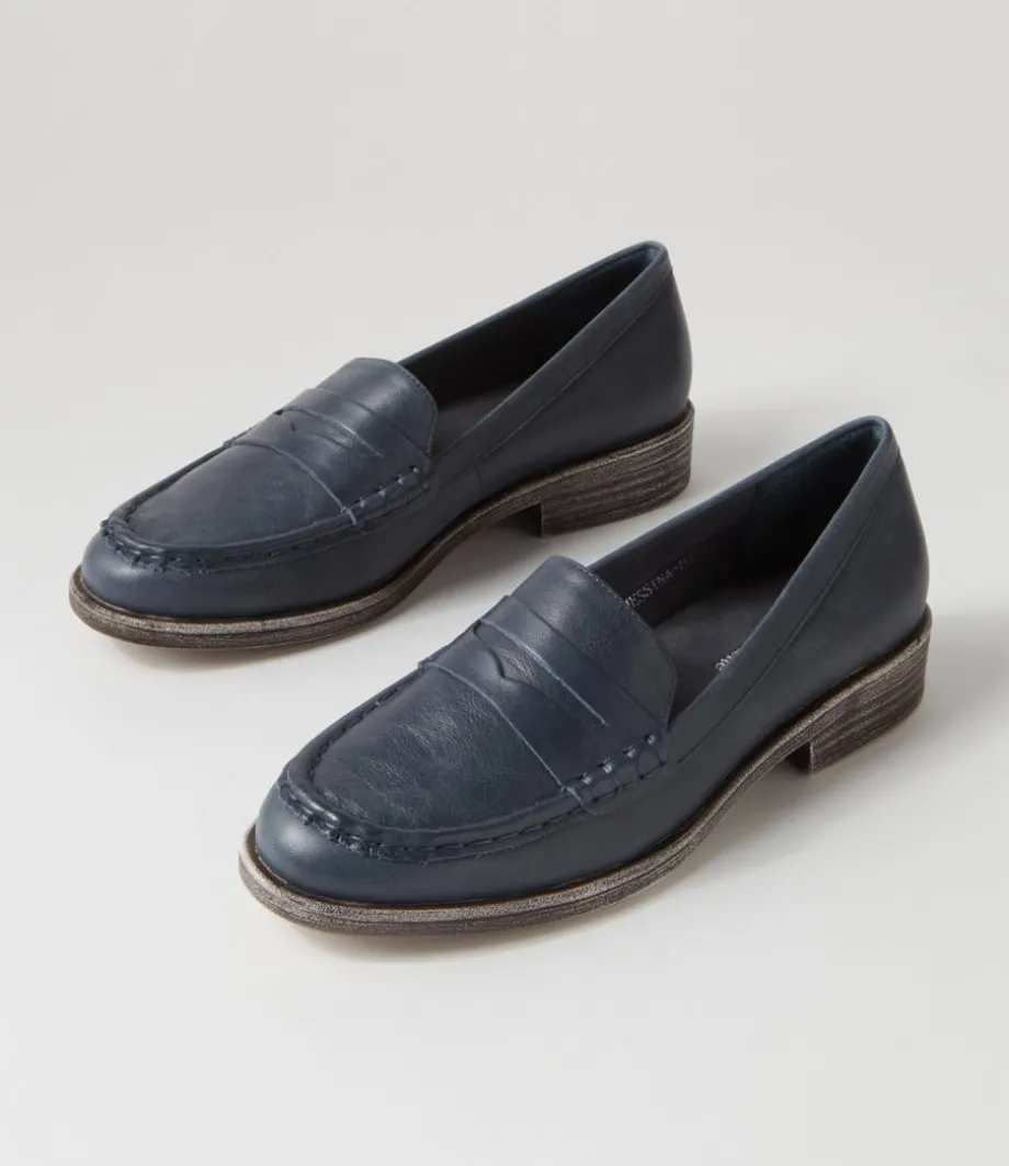 Messina Navy Leather Loafers